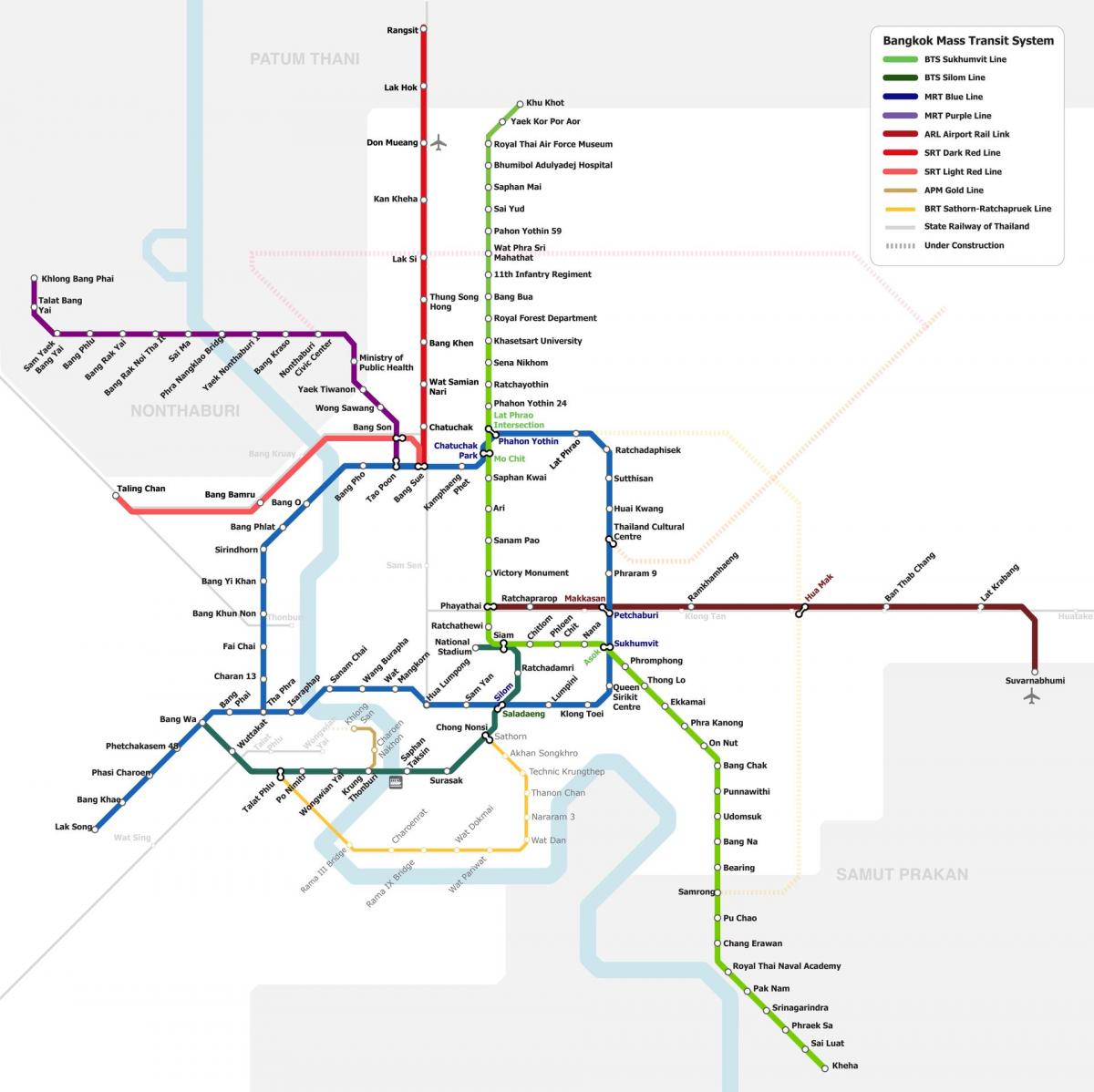Mapa stacji metra Bangkok (Krung Thep)