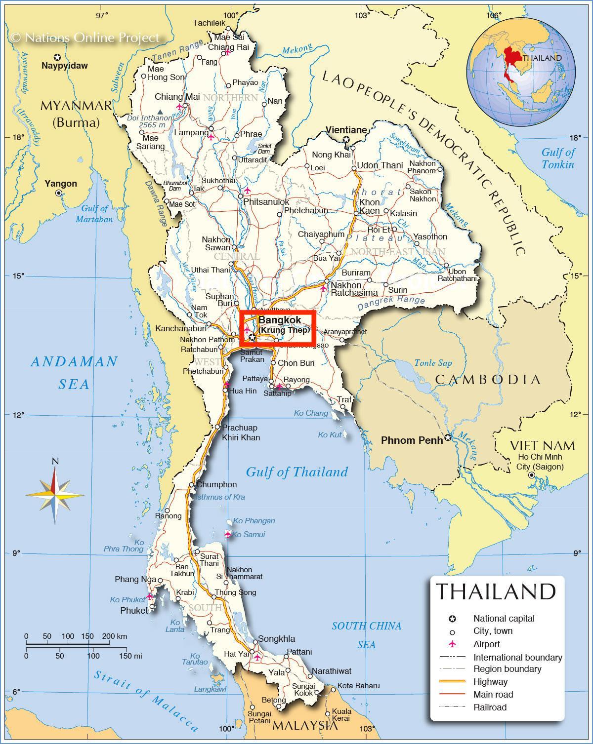 Bangkok (Krung Thep) na mapie Tajlandii