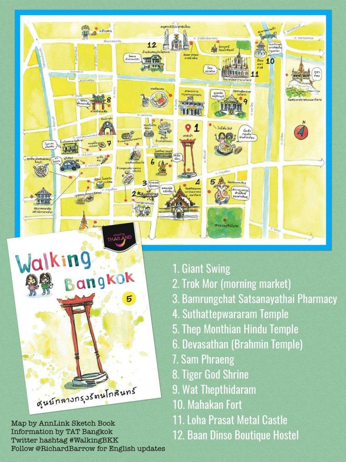 Mapa pieszych wycieczek Bangkok (Krung Thep)